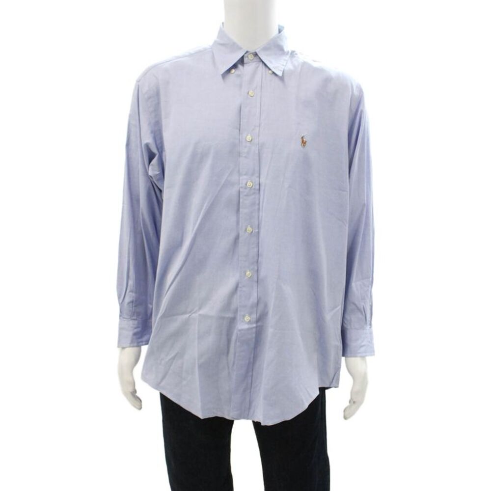 Ralph Lauren Blue Label Mens Button-Down Light Blue Cotton Shirt Size 16
